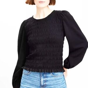 NWOT Loft Smocked Bodice Black Top Size Medium